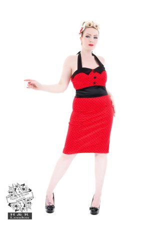 Red Black Polka Dot 40s Pencil Dress